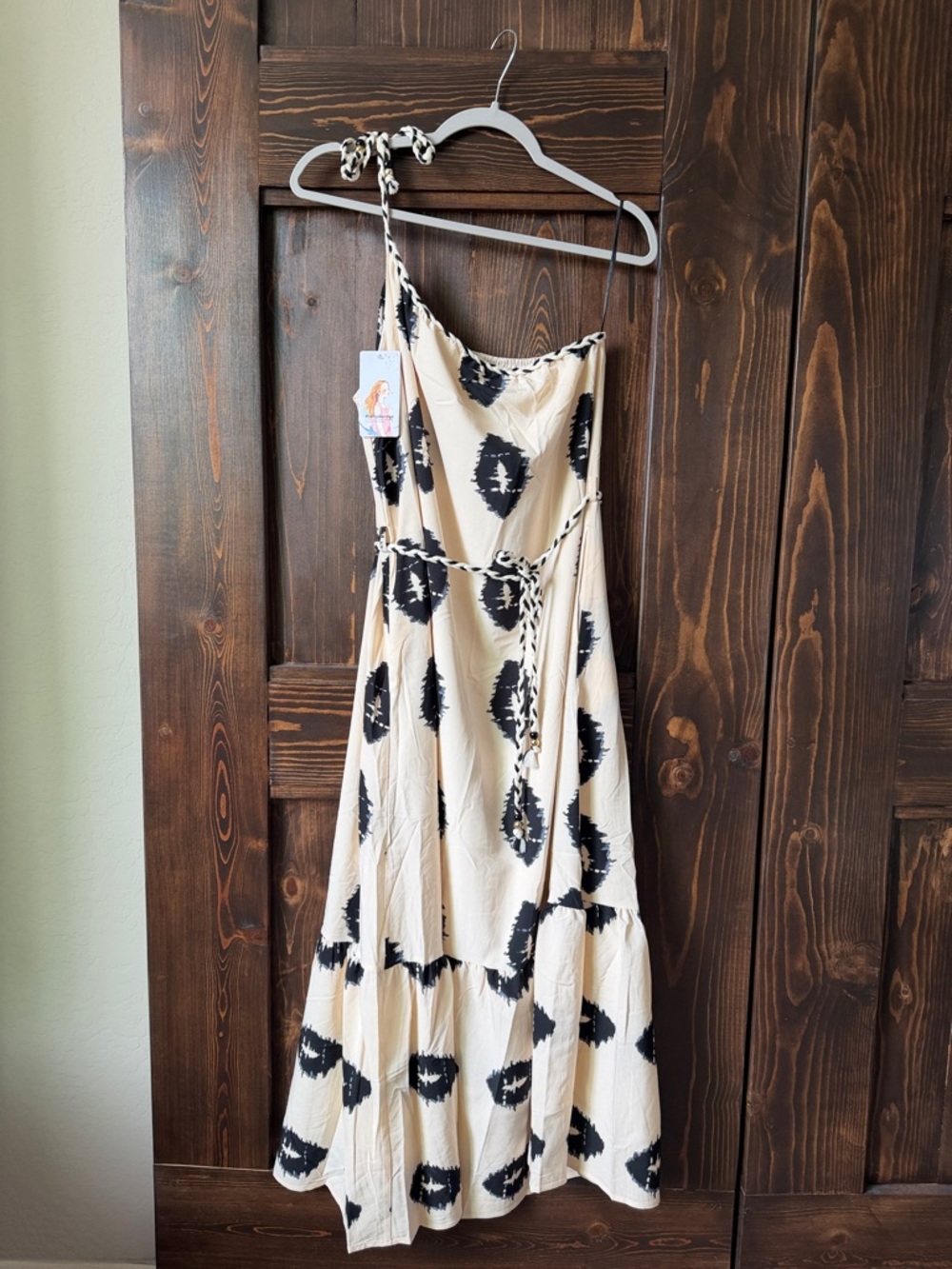 Women’s Cream Maxi Dress with Black Abstract Print